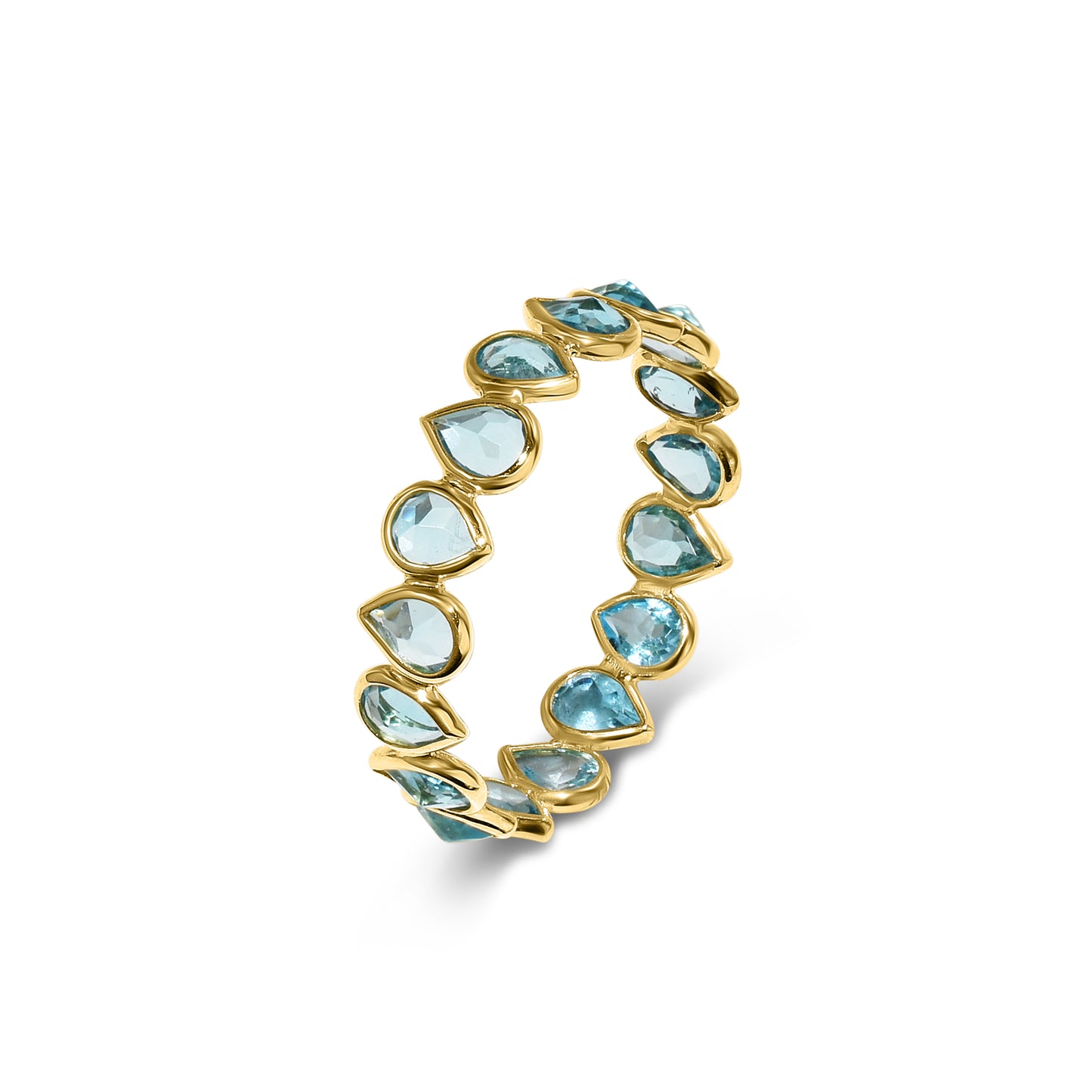 18k Blue Topaz Pear Shape One Row Ring