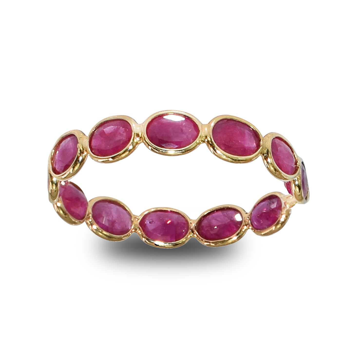 18k Oval Shaped One Row Ruby Ring