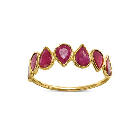 18k Pear Shaped One Row Ruby Ring