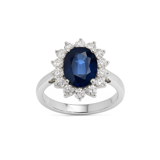 18k White Gold Sapphire Diamond Oval Cut Ring