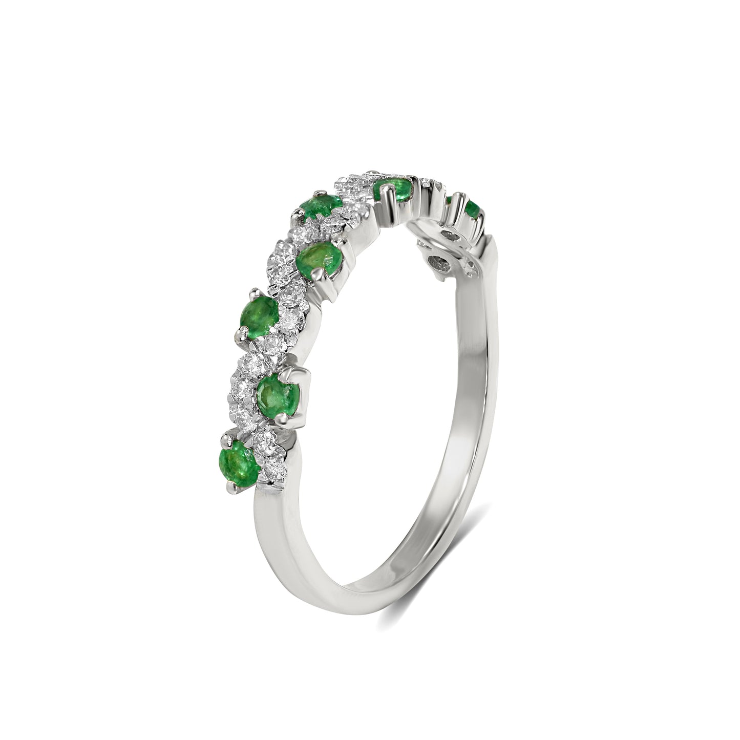 18k White Gold Gemstone Diamond Wave Ring