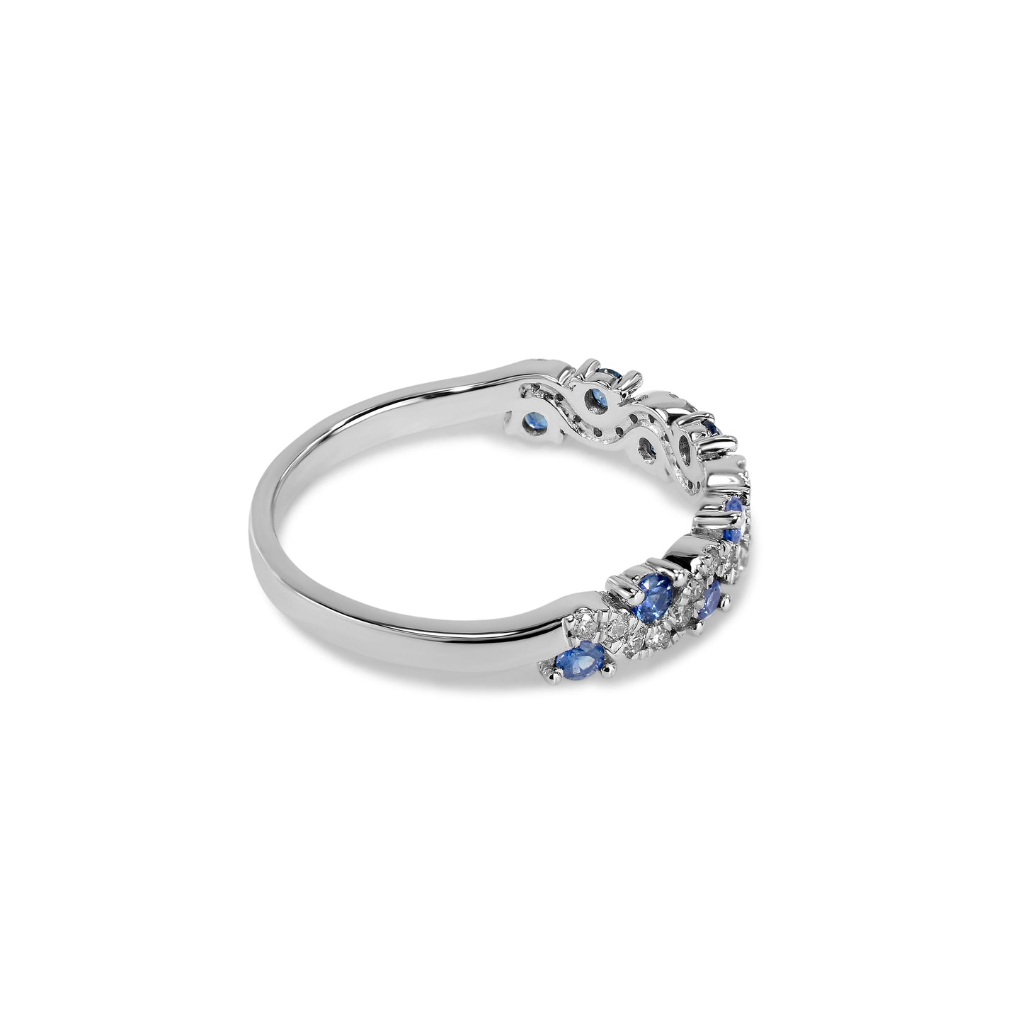 18k White Gold Gemstone Diamond Wave Ring