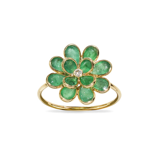18k Emerald Diamond Flower Cluster Ring