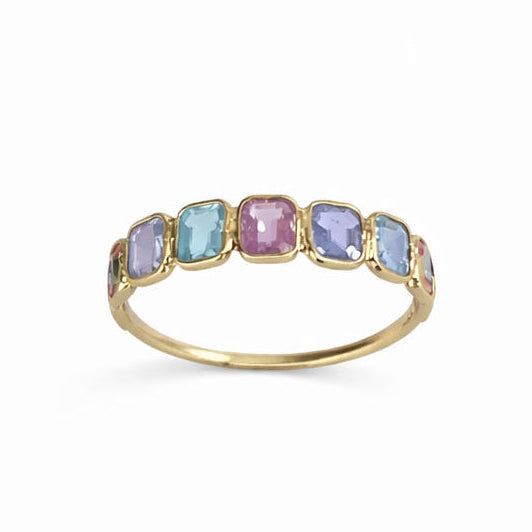 18k Multi Sapphire Rectangle Bezel Ring
