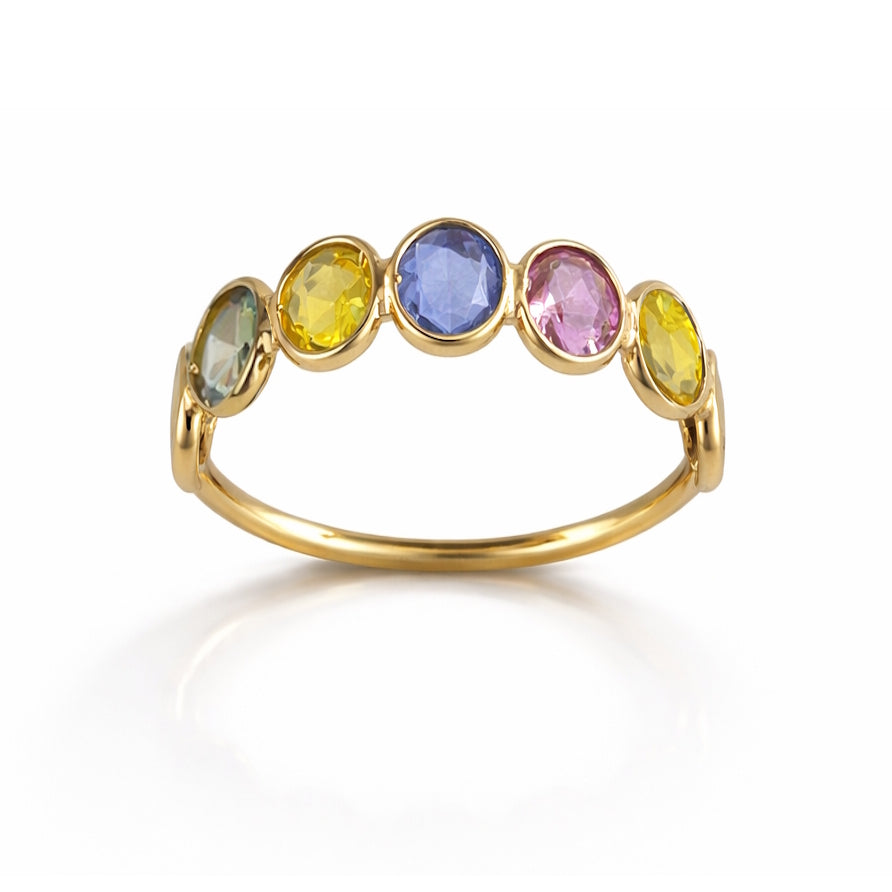 18k Multi Sapphire Round Bezel Half Eternity Ring