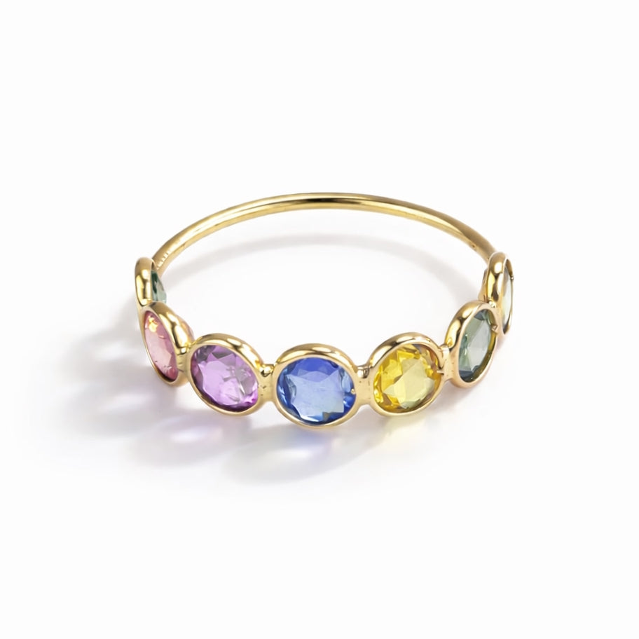 18k Multi Sapphire Round Bezel Half Eternity Ring