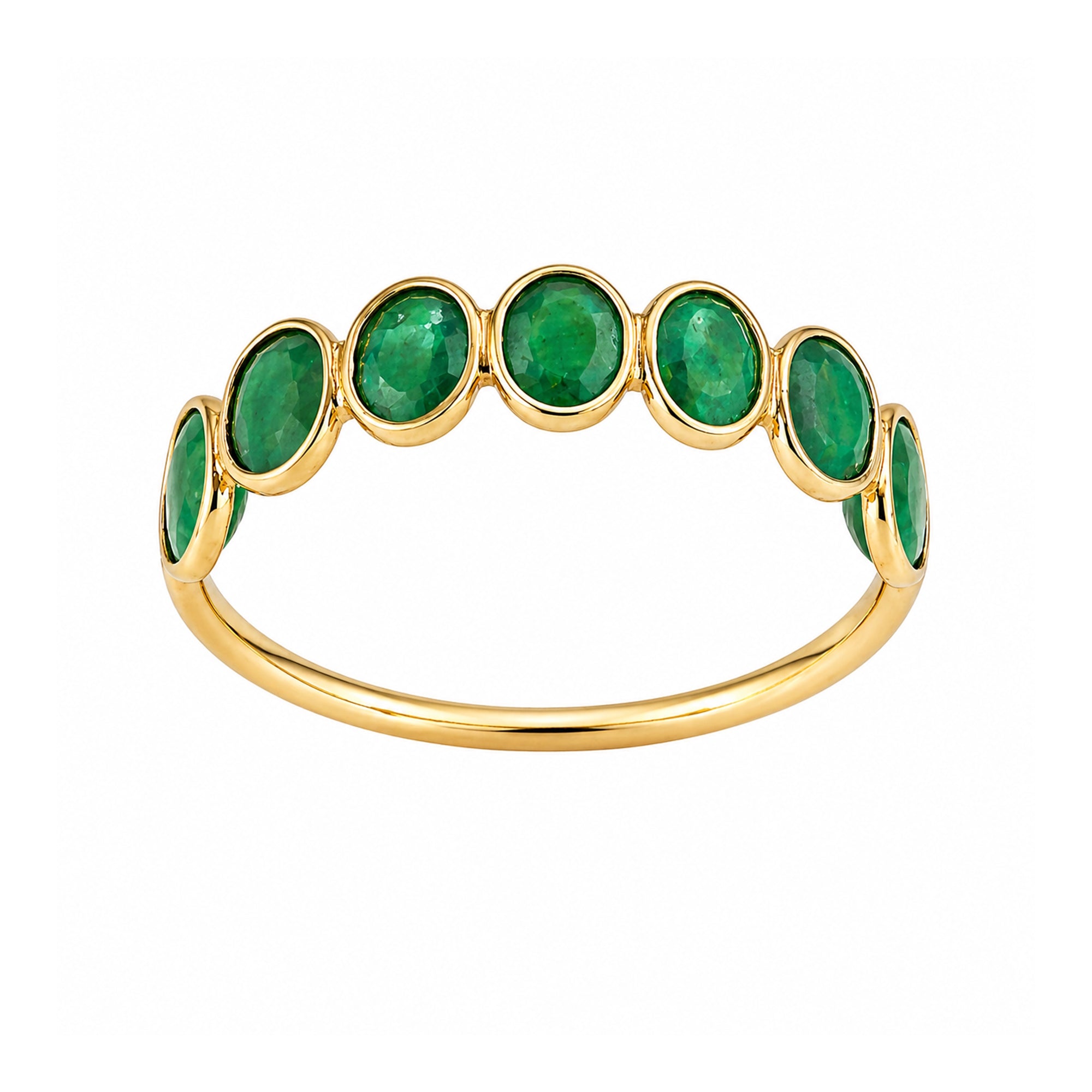 18k Emerald Round Bezel Half Etenity Ring