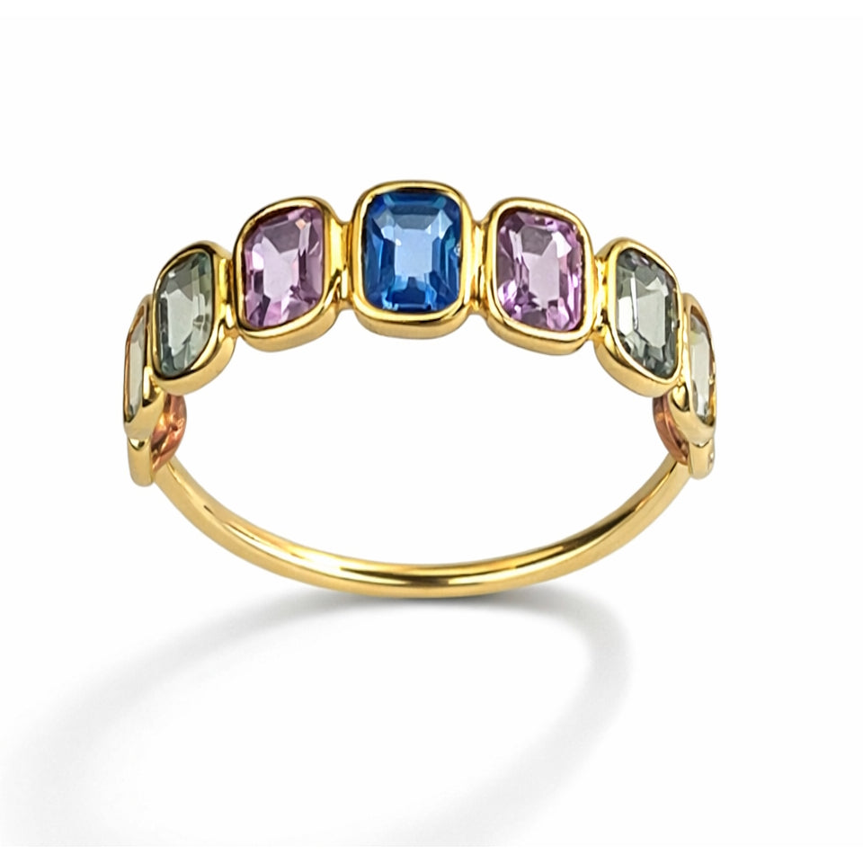 18k Multi Sapphire Square Bezel Half Eternity Ring