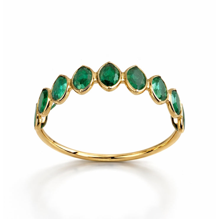 18k Emerald Marquise Bezel Half Eternity Ring
