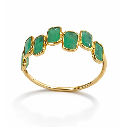 18k Emerald Square Uneven Bezel Half Eternity Ring