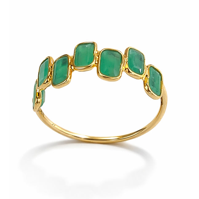 18k Emerald Square Uneven Bezel Half Eternity Ring