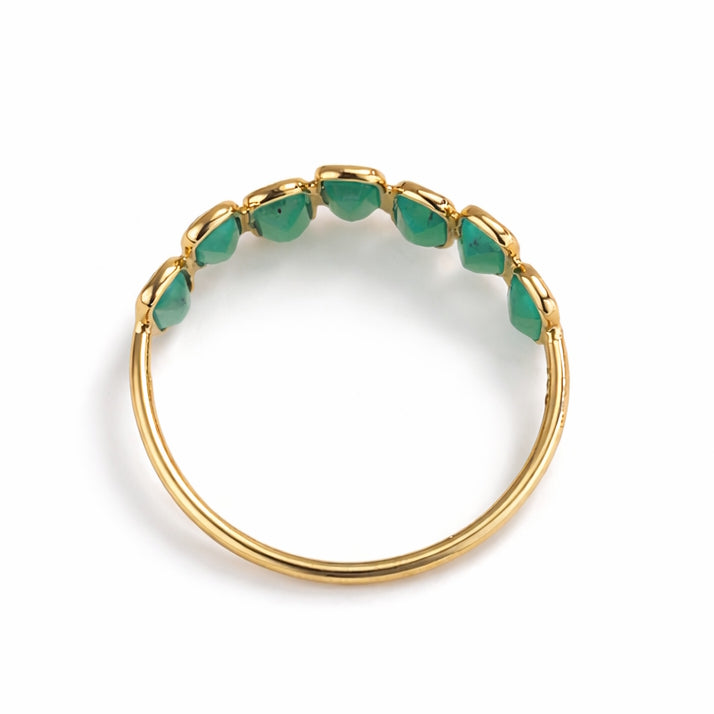 18k Emerald Square Uneven Bezel Half Eternity Ring