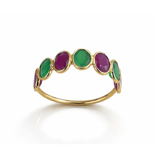 18k Ruby Emerald Oval Bezel Half Eternity Ring