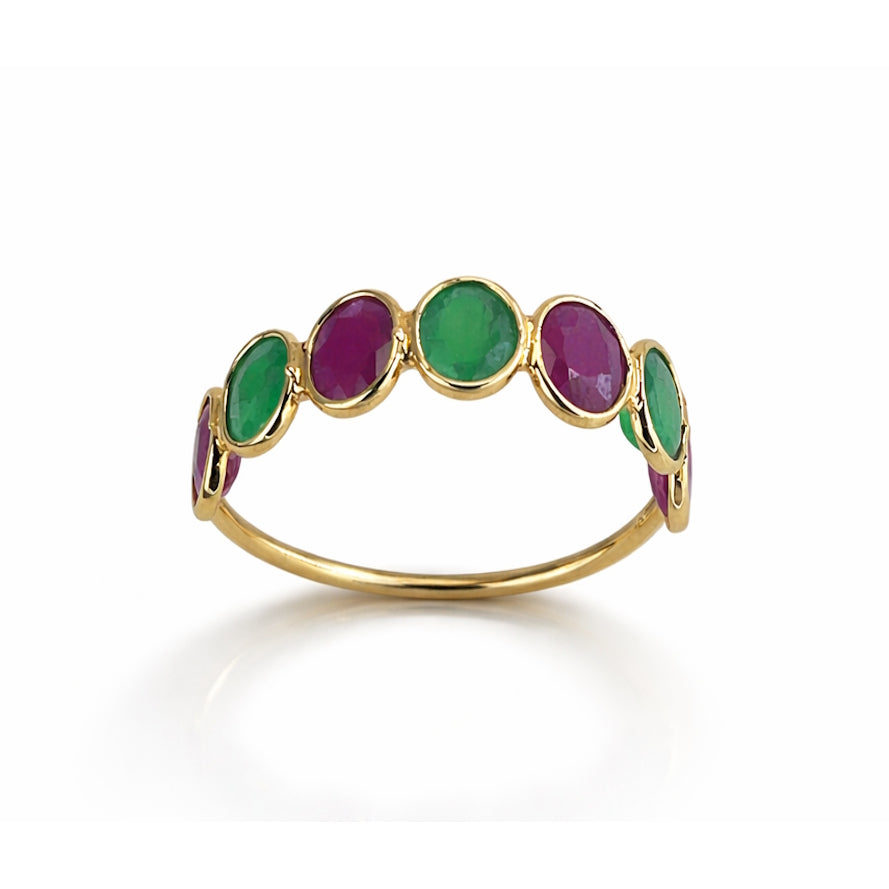 18k Ruby Emerald Oval Bezel Half Eternity Ring