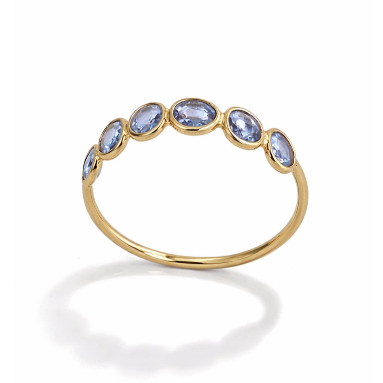 18k Sapphire Round Bezel Half Eternity Ring
