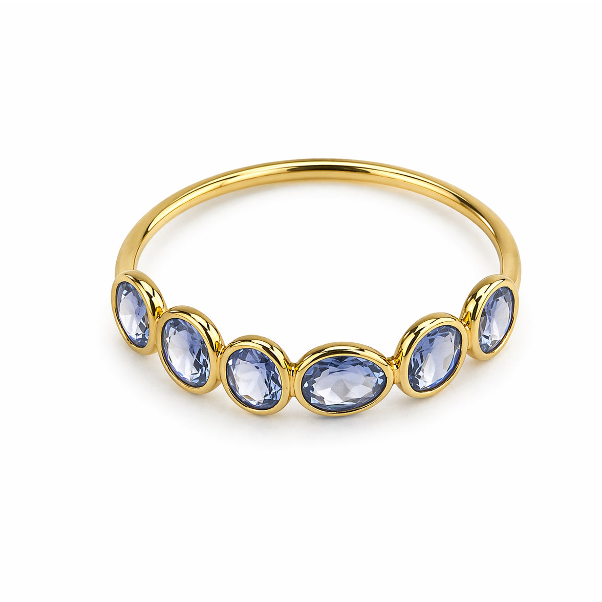 18k Sapphire Round Bezel Half Eternity Ring
