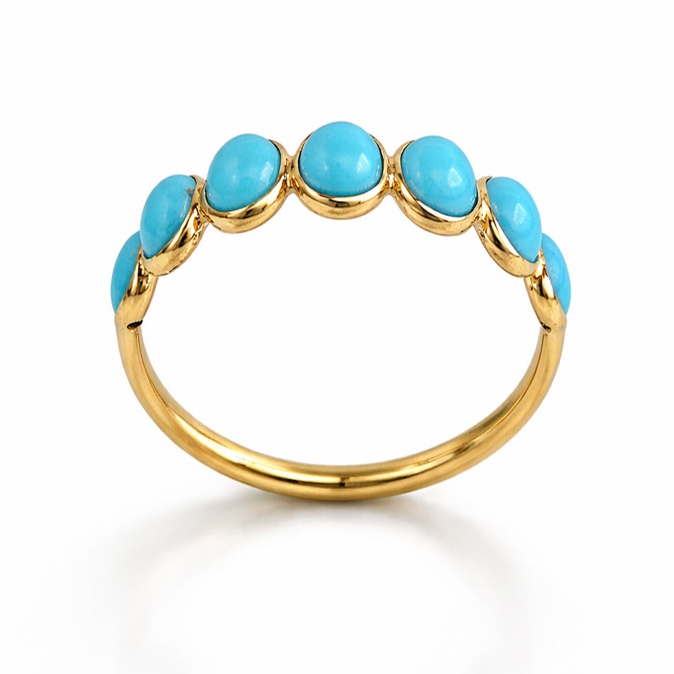 18k Turquoise Round Bezel Half Eternity Ring