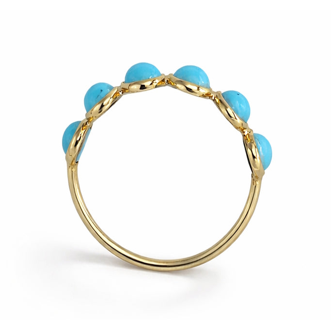 18k Turquoise Round Bezel Half Eternity Ring