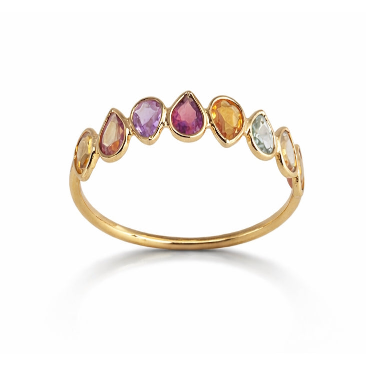 18k Multi Sapphire Pear Shape Bezel Half Eternity Ring