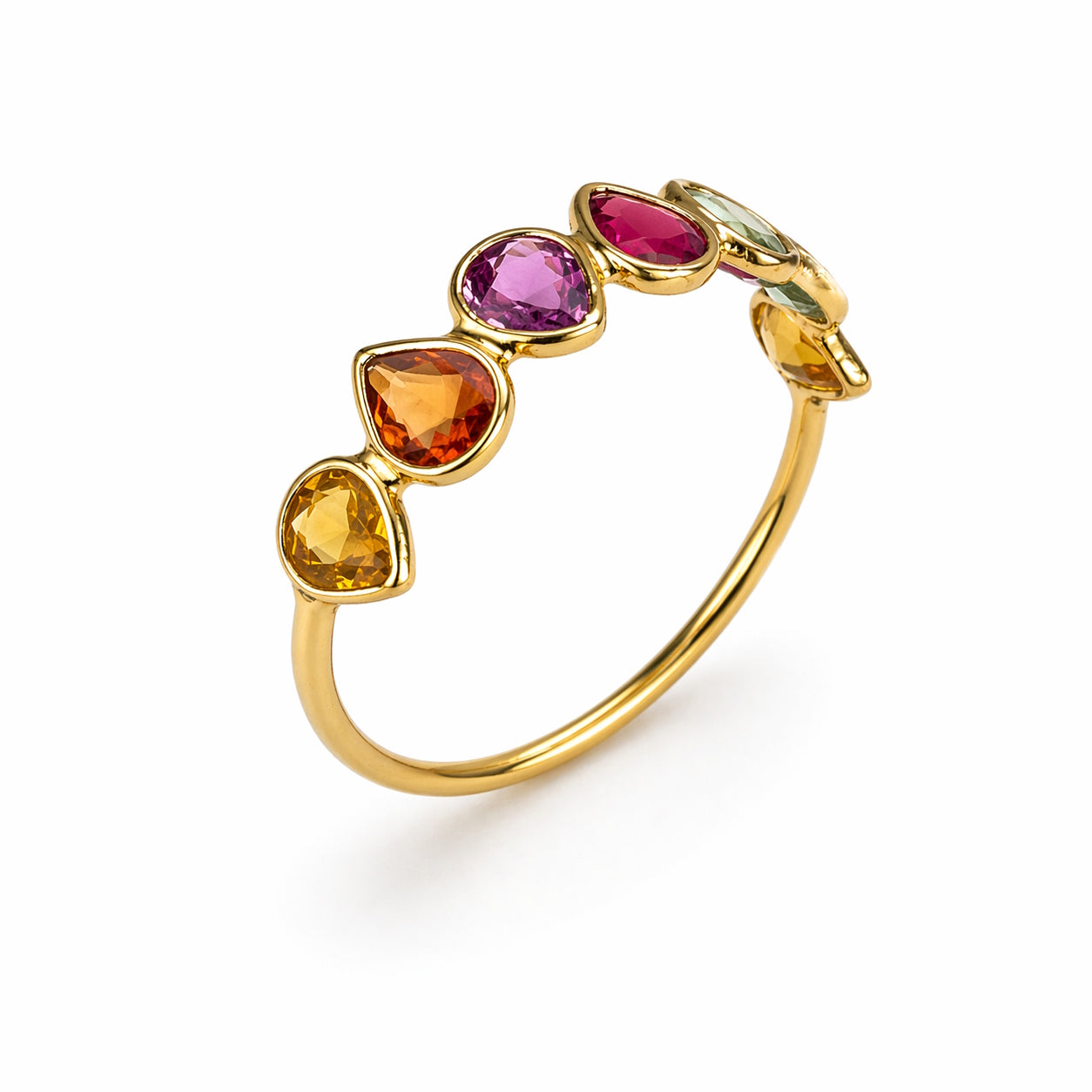 18k Multi Sapphire Pear Shape Bezel Half Eternity Ring