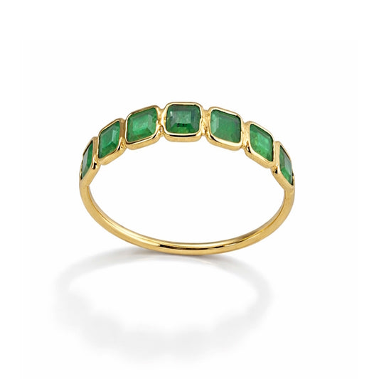 18k Emerald Rectangle Bezel Half Eternity Ring