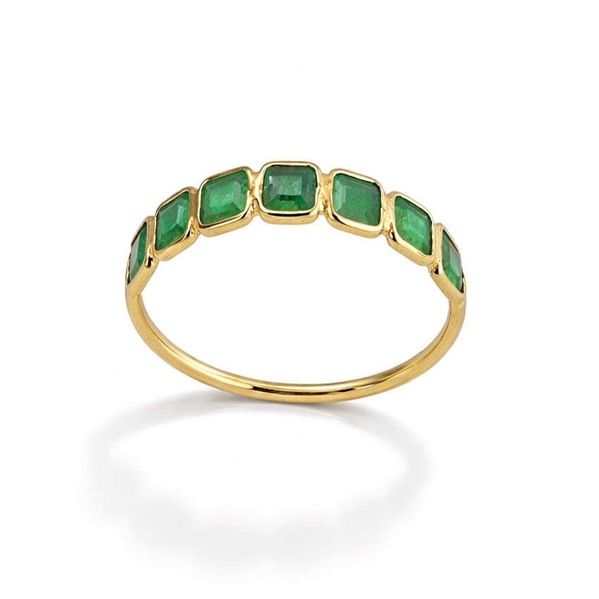 18k Emerald Rectangle Bezel Half Eternity Ring