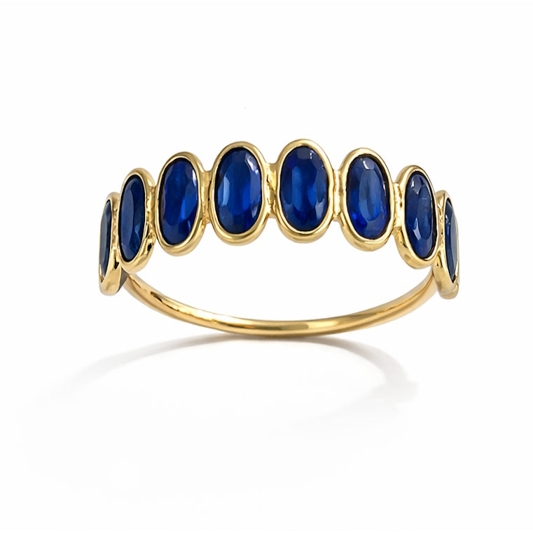 18k Sapphire Oval Bezel Half Eternity Ring
