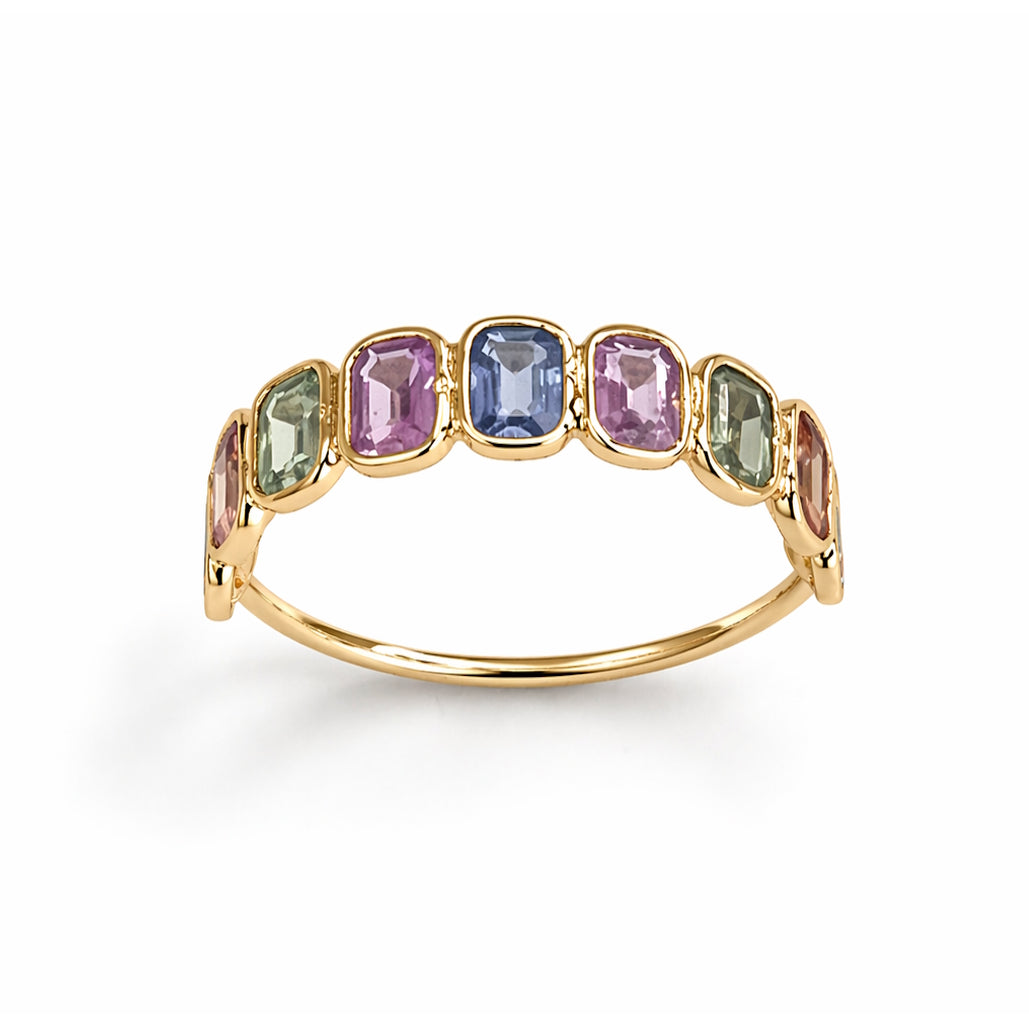 18k Multi Sapphire Square Bezel Half Eternity Ring