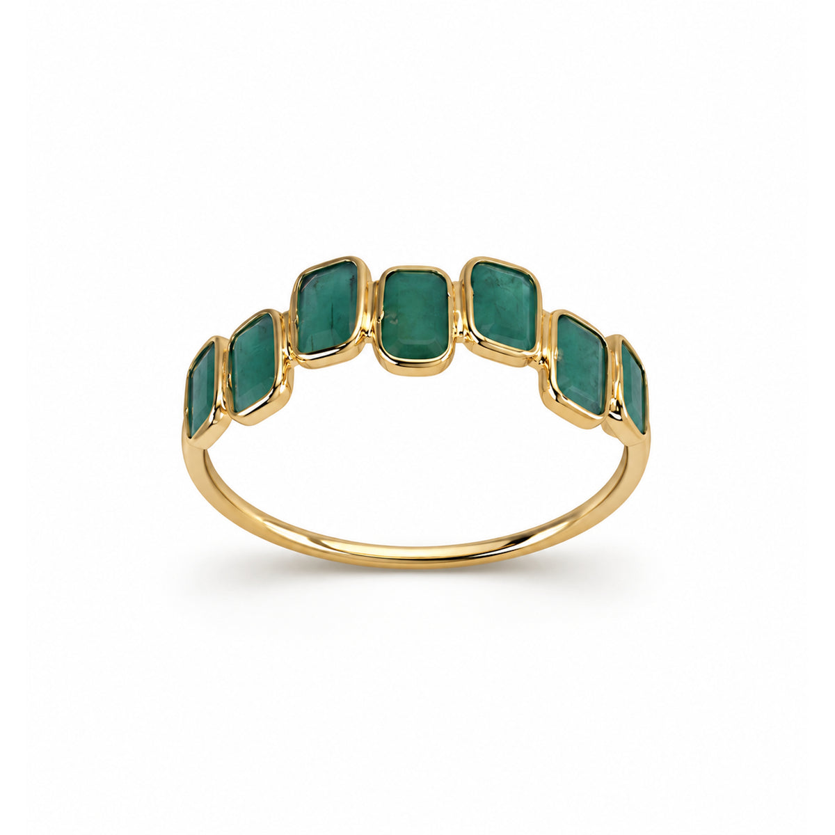 18k Emerald Square Uneven Bezel Half Eternity Ring