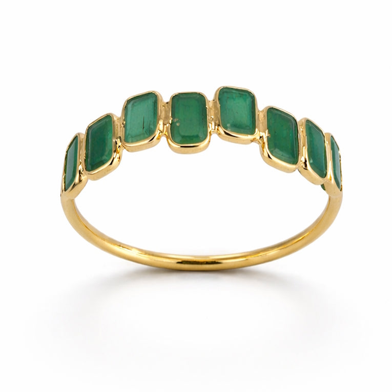 18k Emerald Square Uneven Bezel Half Eternity Ring