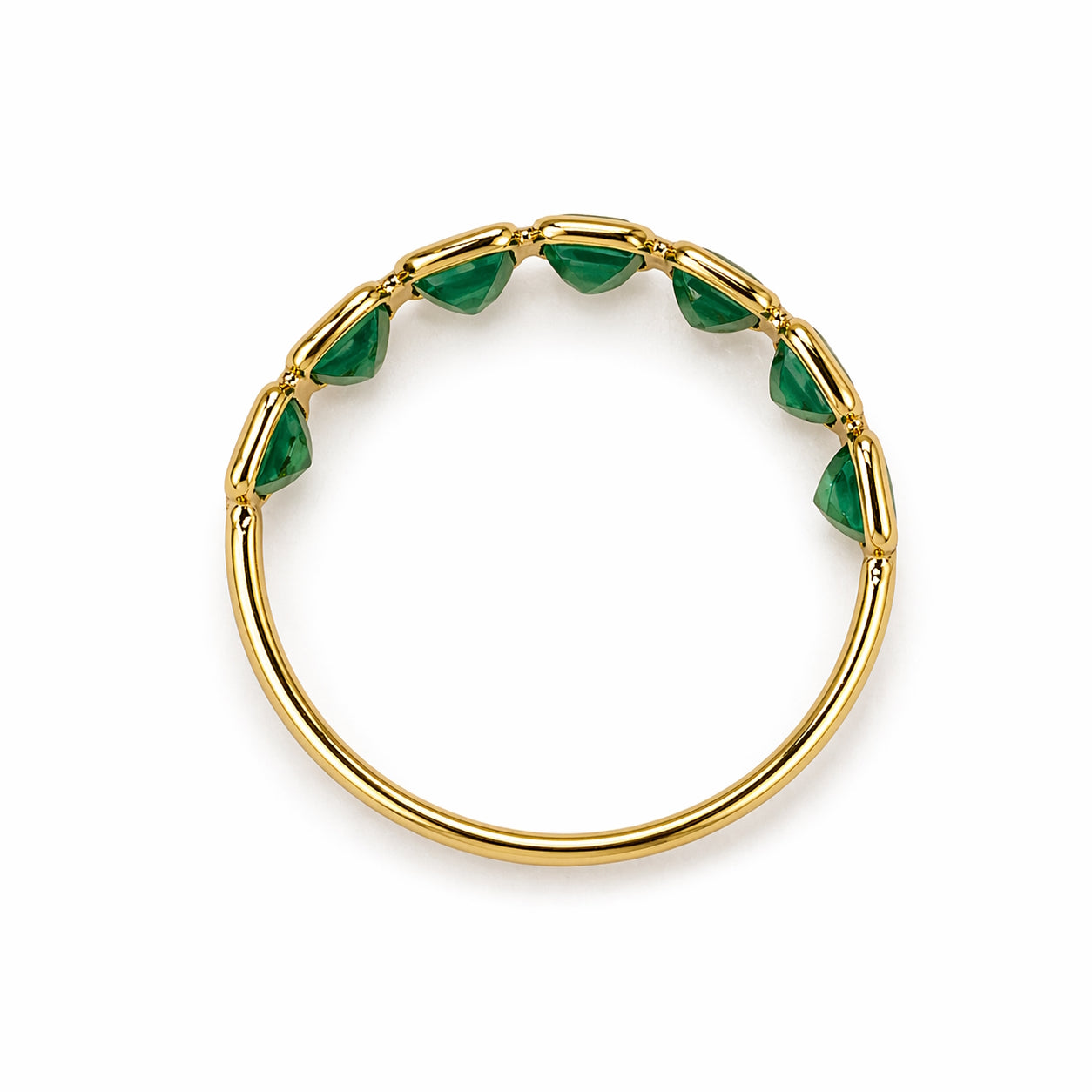 18k Emerald Square Uneven Bezel Half Eternity Ring