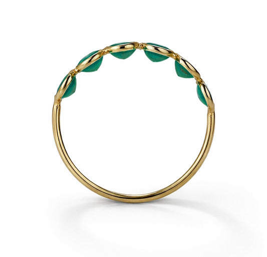 18k Emerald Round Bezel Half Eternity Ring