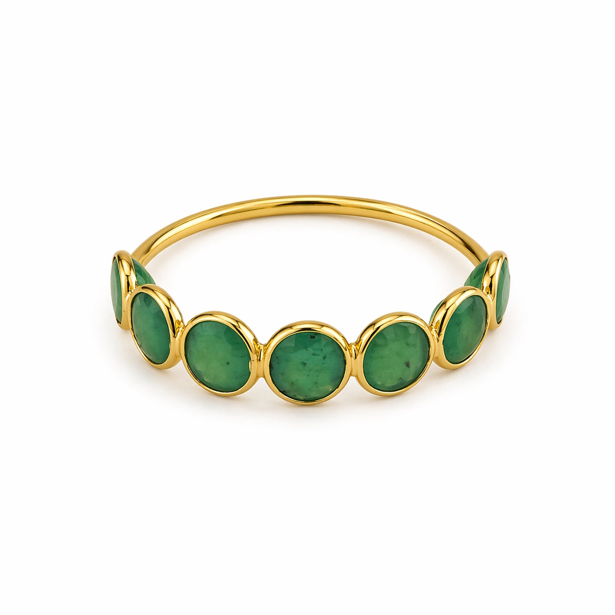 18k Emerald Round Bezel Half Eternity Ring