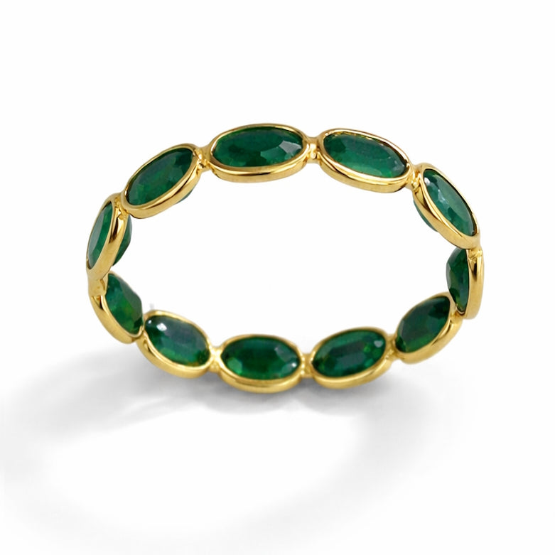 18k Emerald Oval Bezel Eternity Ring