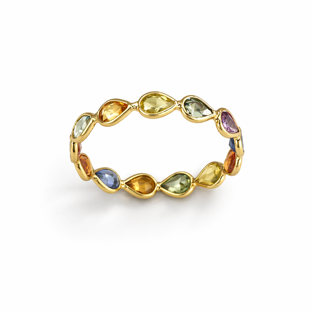 18k Multi Sapphire Pear Shape Bezel Eternity Ring