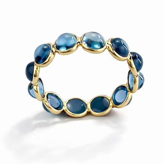 18k Blue Topaz Round Bezel Eternity Ring