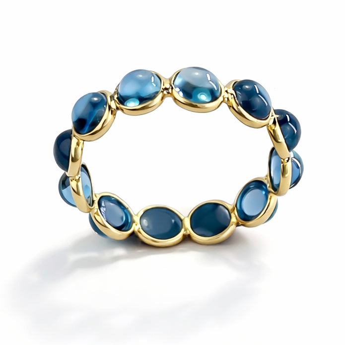 18k Blue Topaz Round Bezel Eternity Ring