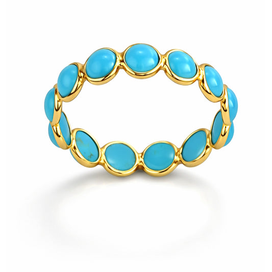 18k Turquoise Round Stones Bezel Eternity Ring
