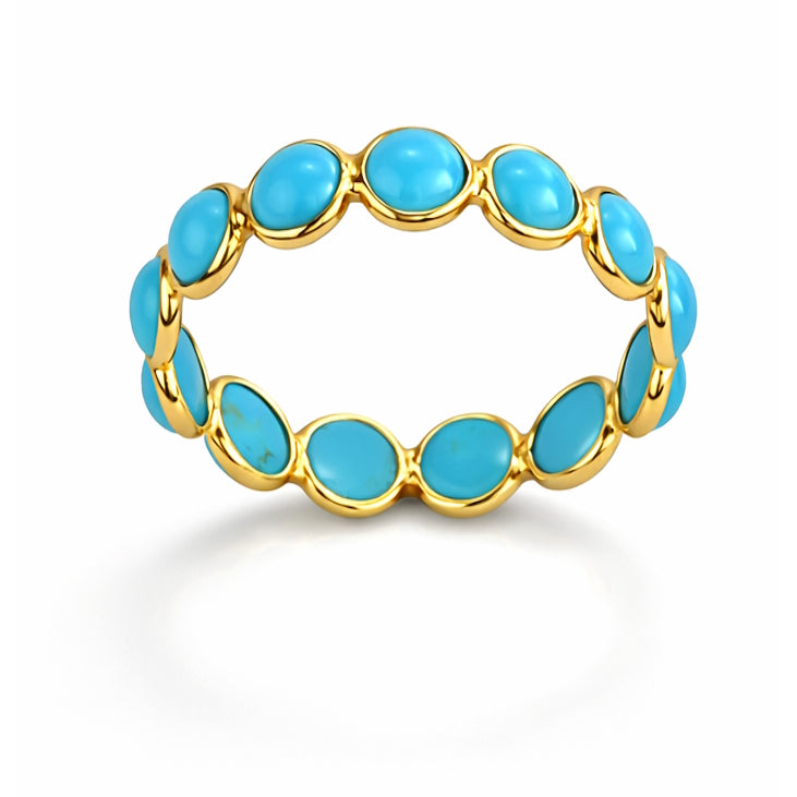 18k Turquoise Round Stones Bezel Eternity Ring