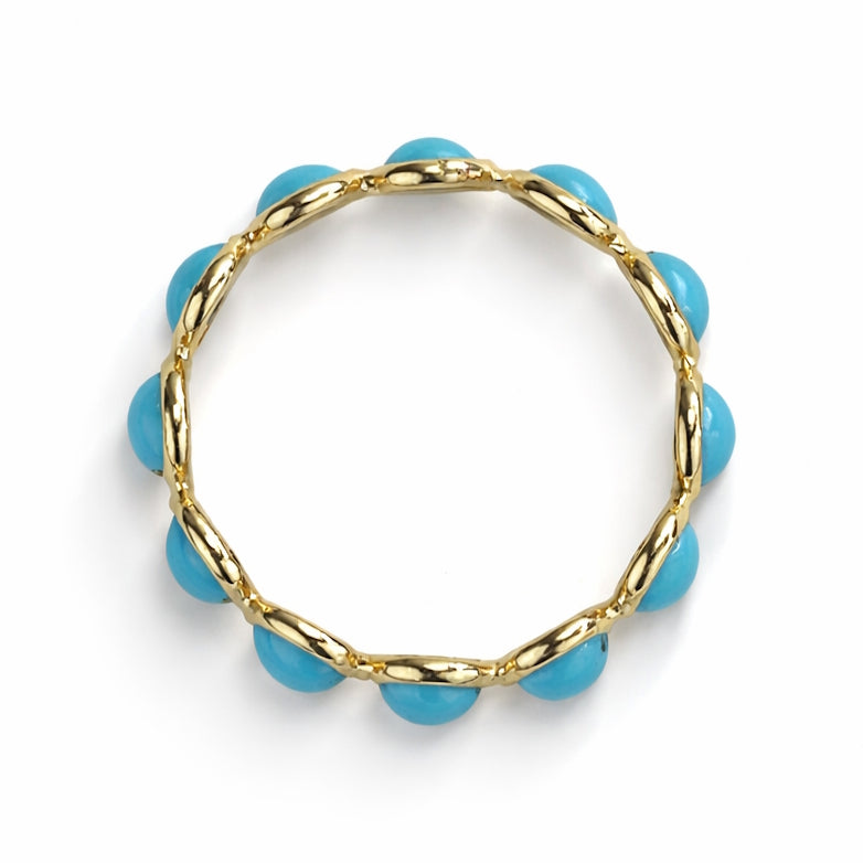 18k Turquoise Round Stones Bezel Eternity Ring