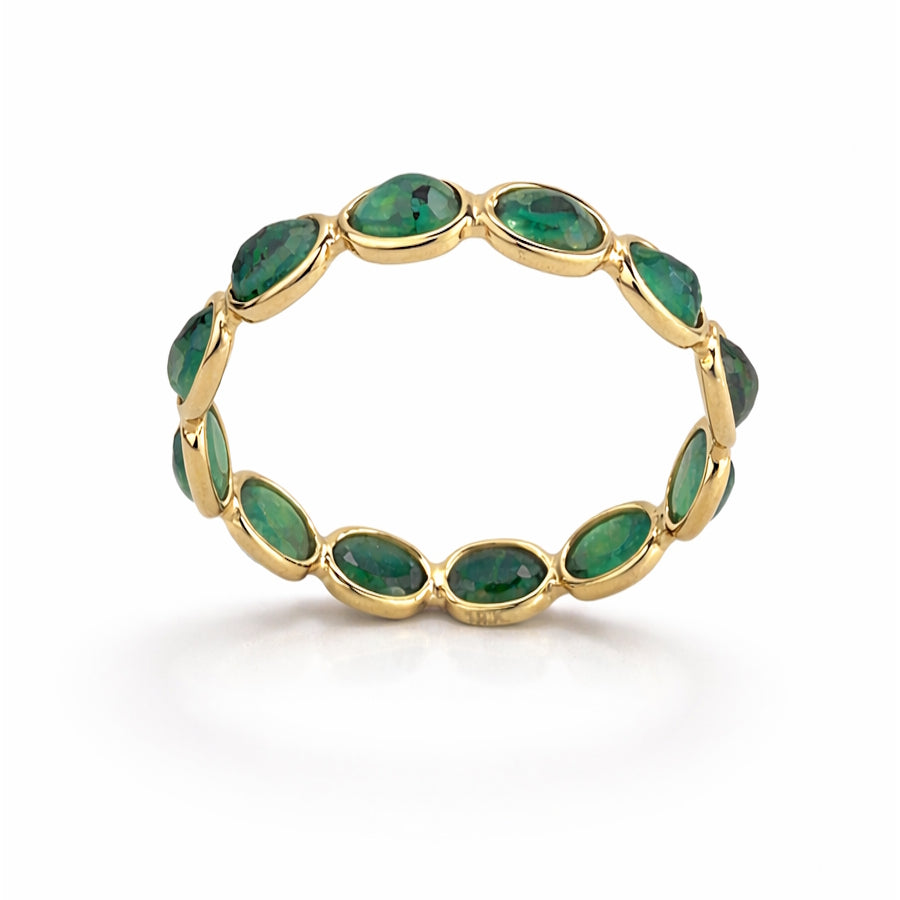 18k Emerald Round Shape Bezel Eternity Ring