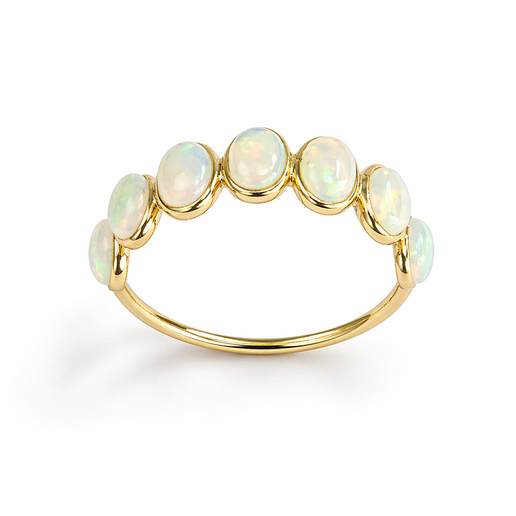 18k Opal Round Bezel Half Eternity Ring