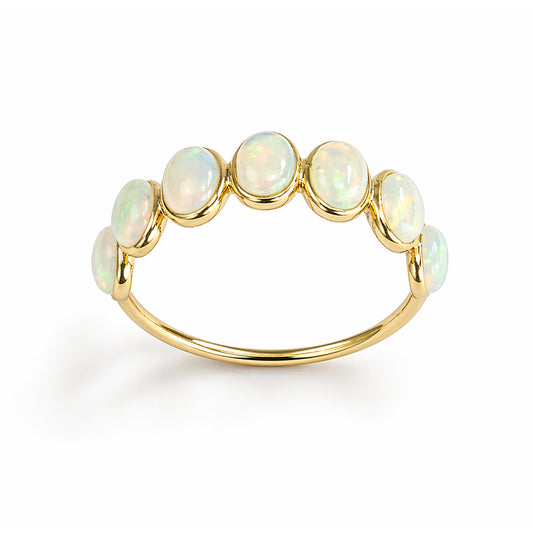 18k Opal Round Bezel Half Eternity Ring