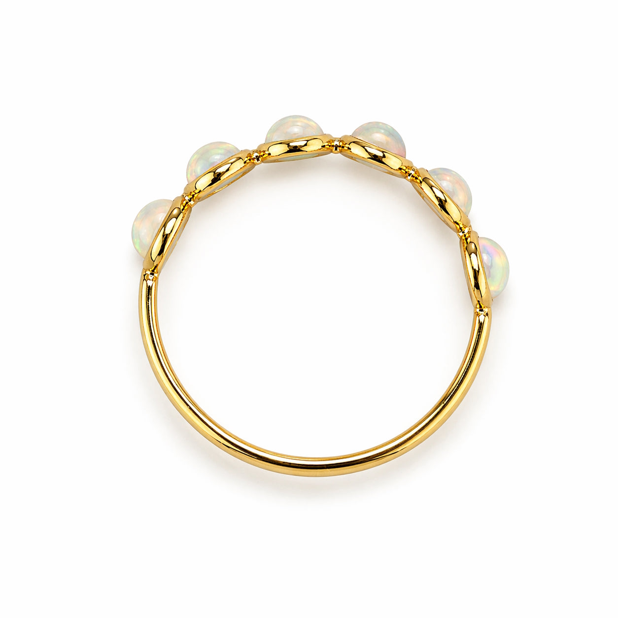 18k Opal Round Bezel Half Eternity Ring