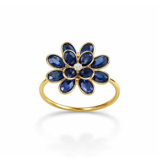 18k Sapphire Diamond Cluster Flower Ring