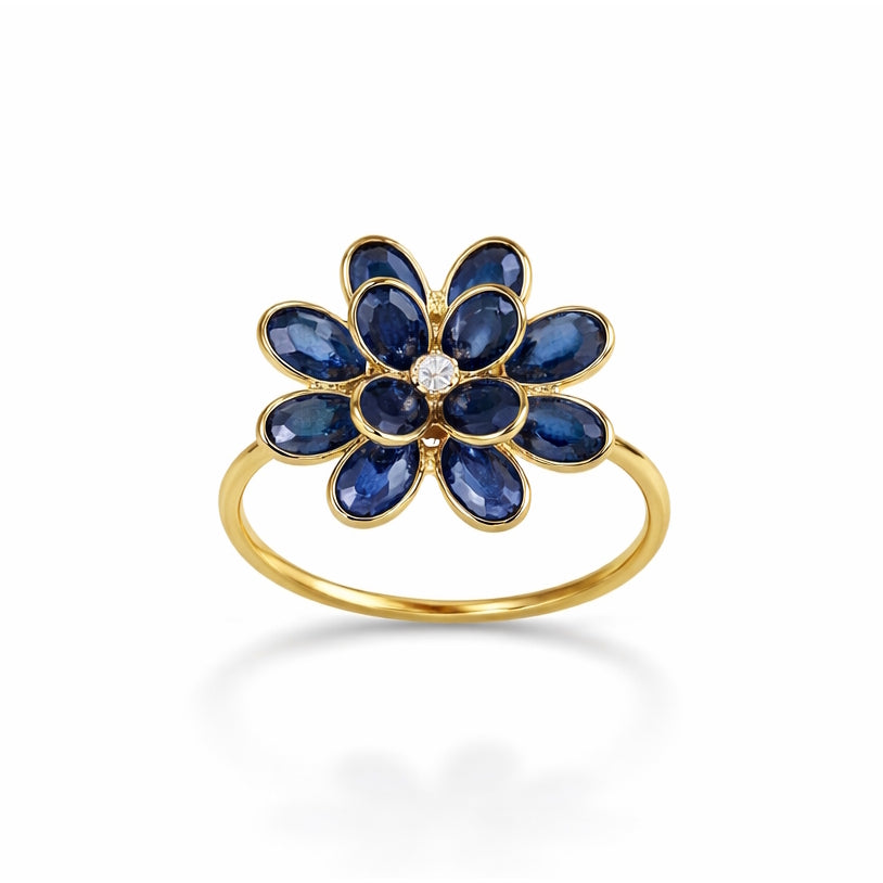 18k Sapphire Diamond Cluster Flower Ring