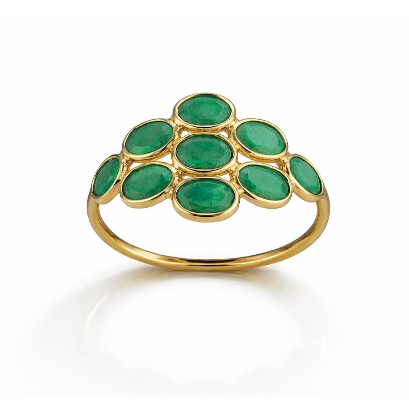 18k Emerald Cluster Mesh Ring