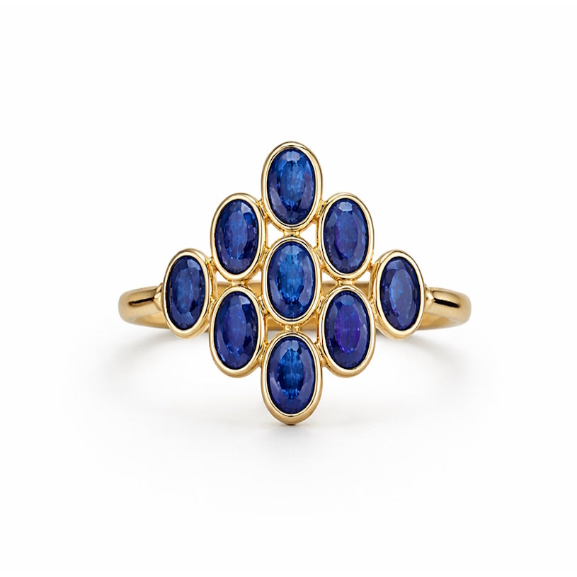 18k Sapphire Cluster Mesh Ring