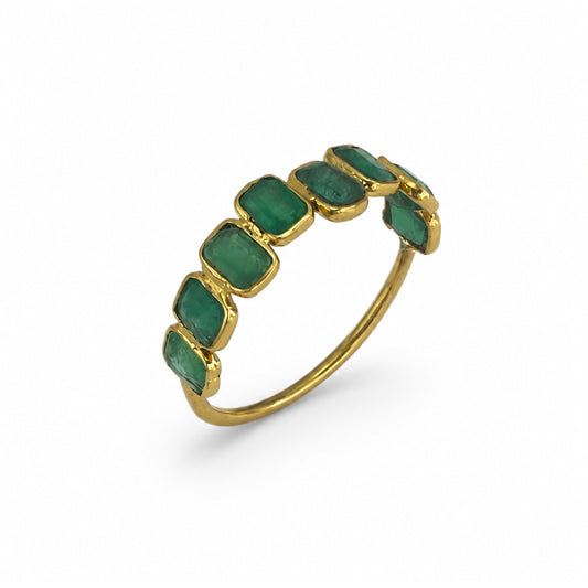 18k Emerald Half Eternity Bezel Ring