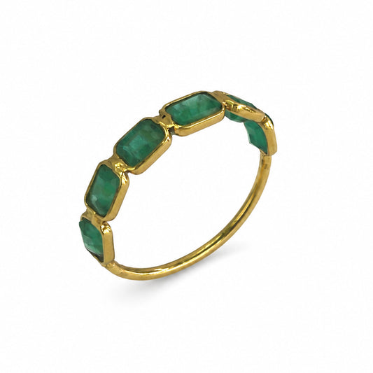 18k Emerald Half Eternity Bezel Ring